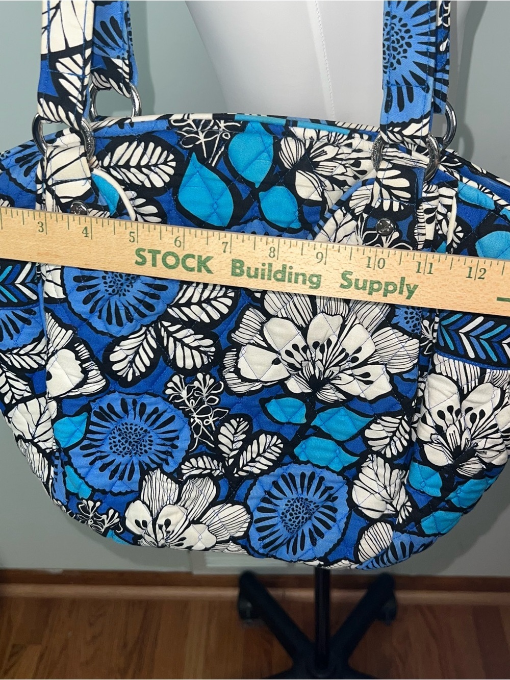 Vera Bradley Blue Floral Tote Bag Quilted Cotton Shoulder Purse - Picture 3 of 10